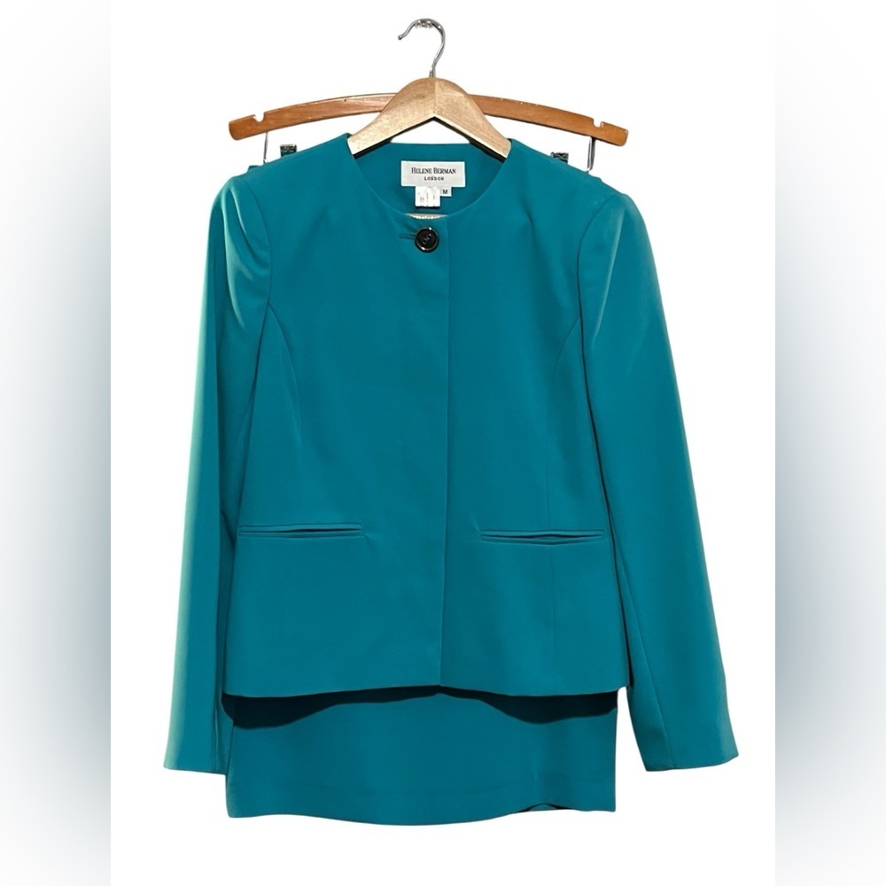 Helene Berman Skirt Suit Medium Green Career Office Outfit Professional